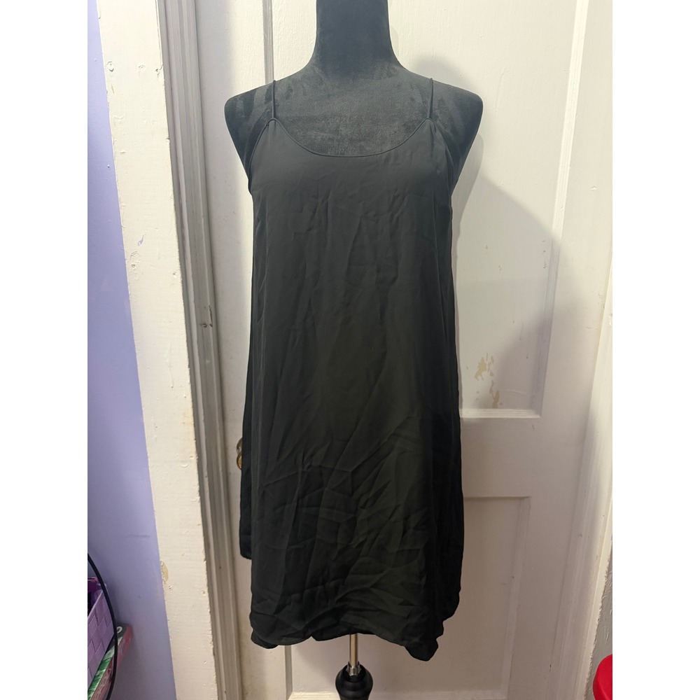 Alya Black Skinny Strap Slip Dress XS Minimalist Spaghetti Strap Mini Dress